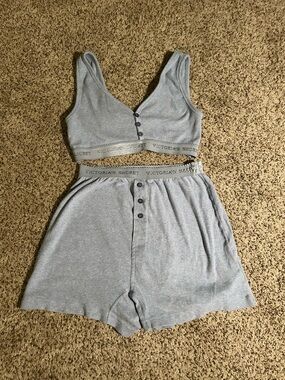 Victoria's Secret Light Gray Lounge Bralette & Button-Front Shorts Set, Medium